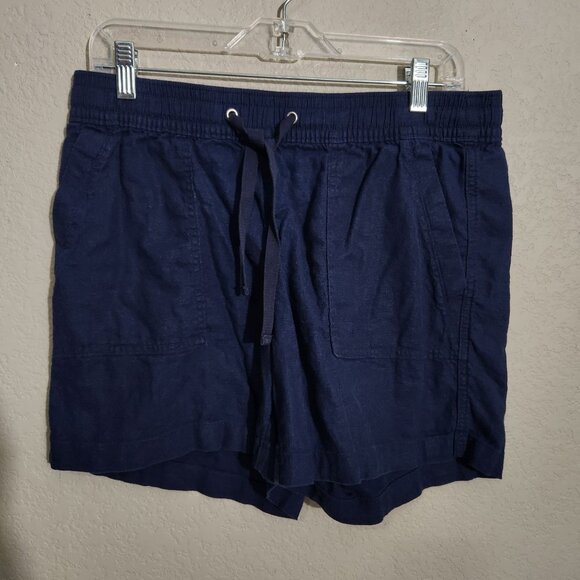 Nautica Shorts Womens Medium Navy Blue Linen-Blend Drawstring - Picture 2 of 13
